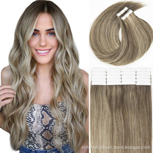 Straight Double drawn Silky straight 12 to 30 inch remy cuticle tape hair extensions Tape in Hair Extensions tape weft hair
